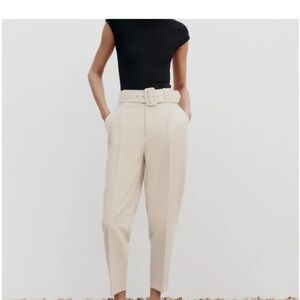 Zara Cream Belted Trousers
